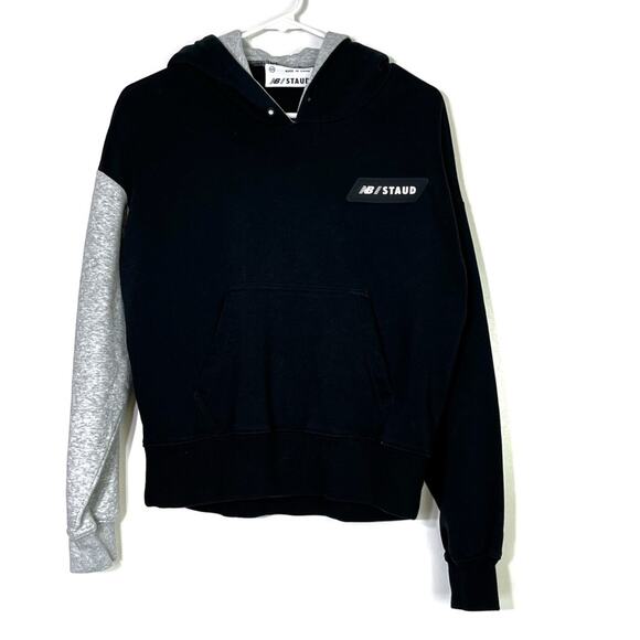 New Balance x STAUD Colorblock Sweatshirt Hoodie Black Grey XS - Picture 2 of 9